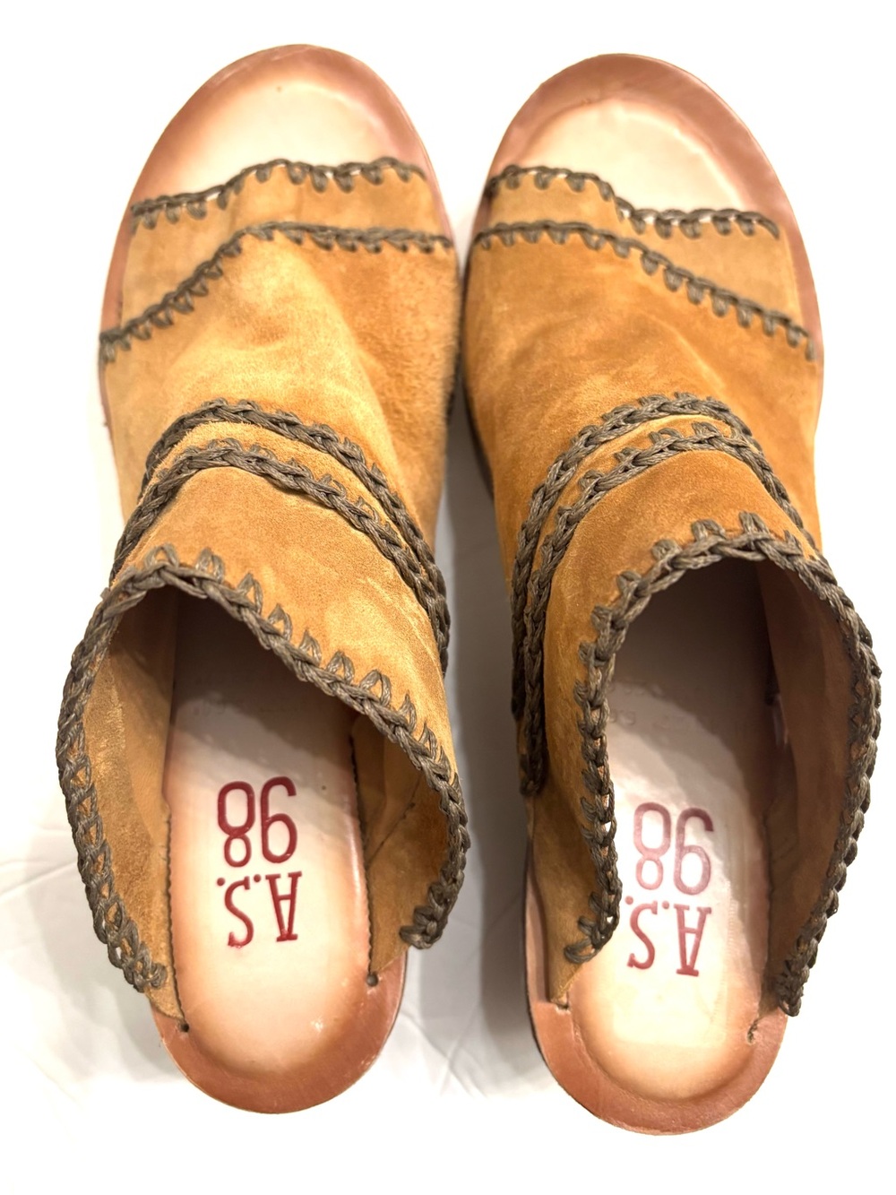 A.S.98 Nelson wedge sandals suede leather platform shoes in whiskey sz eu 42 - Picture 2 of 9